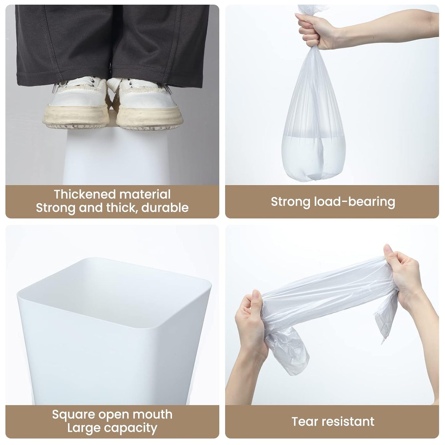 Eccliy 6 Pack Plastic Trash Can with 3 Rolls of Trash Bags Small Wastebasket Garbage Bin Container for Bathroom, Bedroom, Home Office, Living Room, Kitchen (Gray,White)