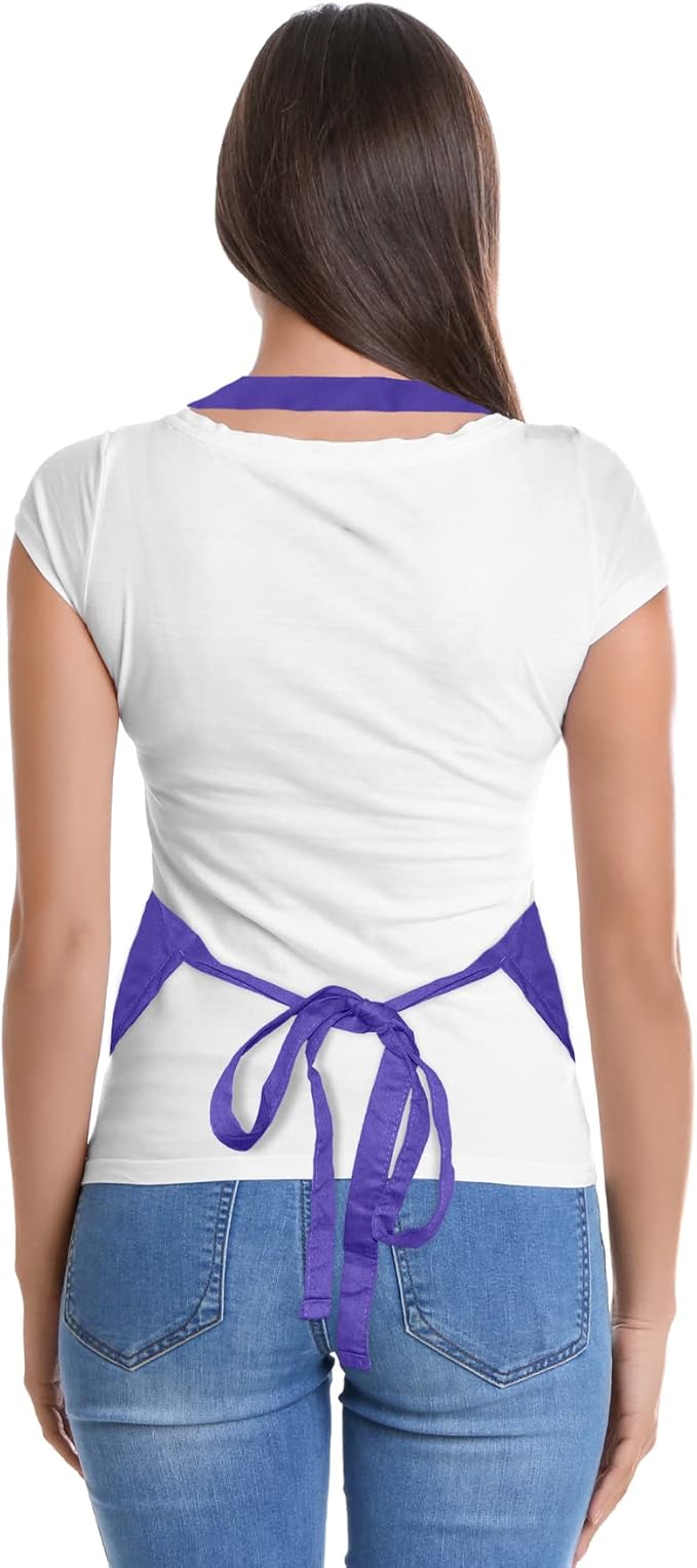 DALIX Apron Commercial Restaurant Home Bib Spun Poly Cotton Kitchen Aprons (2 Pockets) (2, Purple)