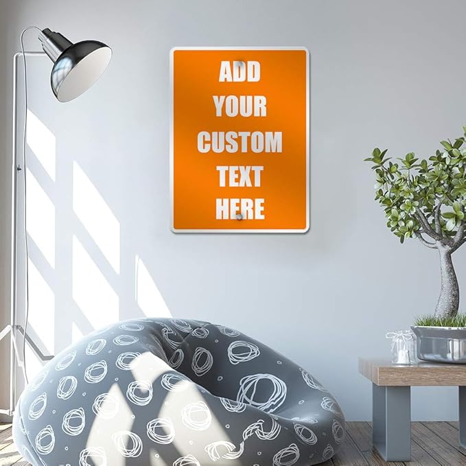 Aluminum Weatherproof Metal Sign Multiple Sizes Custom Personalized Text Here Orange White Warning Vertical Street 18x24Inches