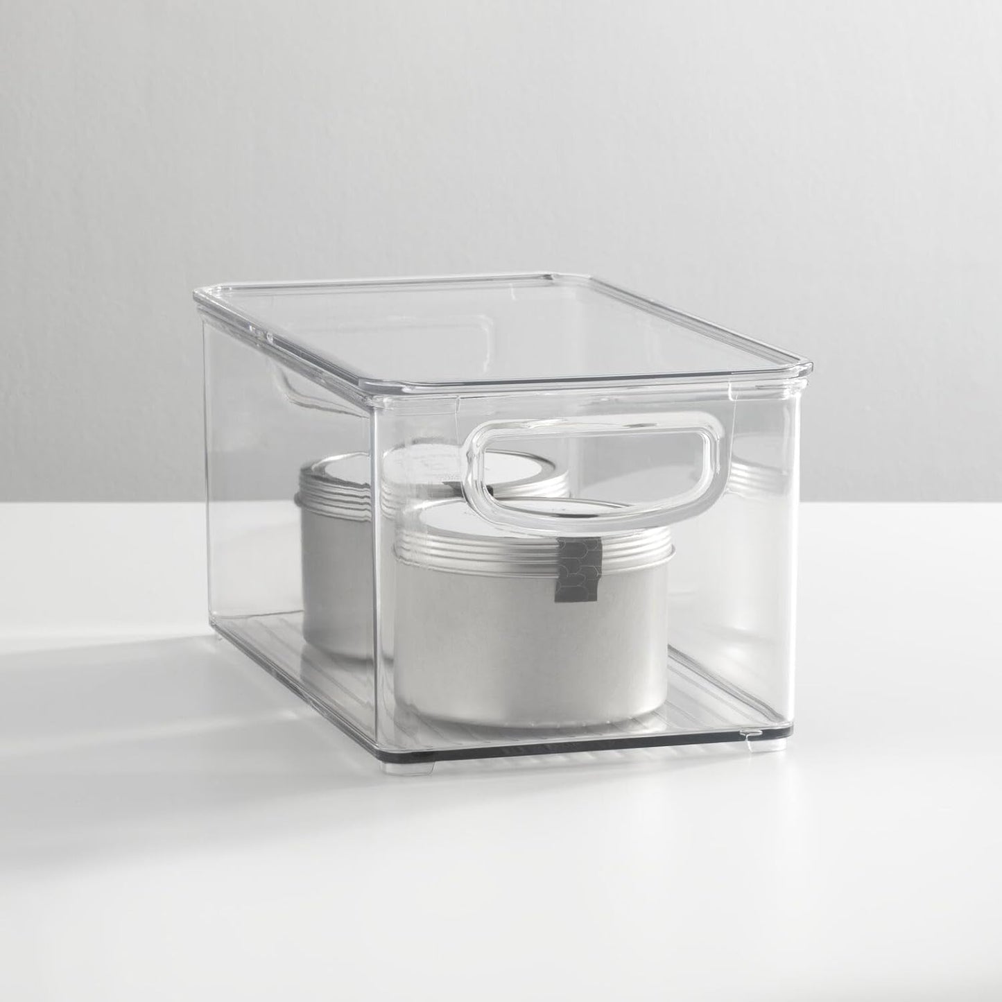 mDesign Plastic Deep Storage Bin Box Container with Lid and Built-In Handles - Organization for Fruit, Snacks, or Food in Kitchen Pantry, Cabinet, or Cupboard, Ligne Collection, 8 Pack, Clear