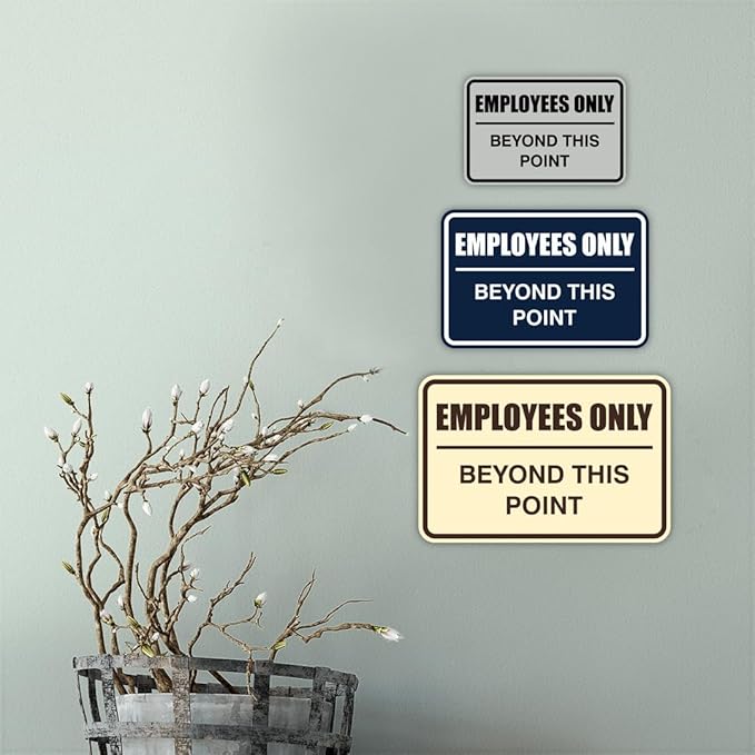 All Quality Classic Framed Employees Only Beyond This Point Wall or Door Sign | Easy to Install Business Signage - Medium (White) 2 Pack
