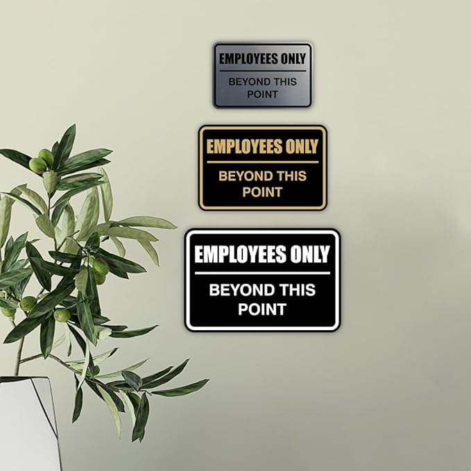 All Quality Classic Framed Employees Only Beyond This Point Wall or Door Sign | Easy to Install Business Signage - Small (Navy Blue) 1 Pack