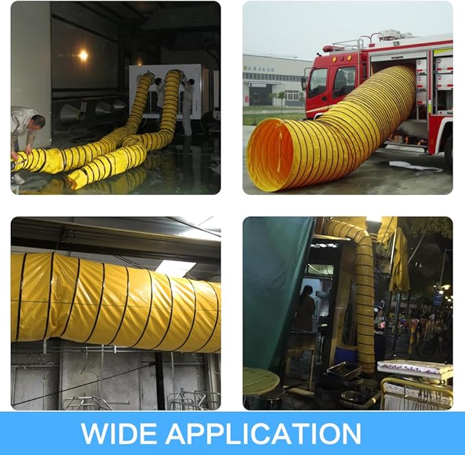 25FT Ducting Hose 10IN PVC Flexible Duct Hosing with Adjustable Rope S Hook & Steel Support for Utility Blower Exhaust Fan (10''x25ft)