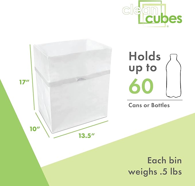 13 Gallon Disposable Pop-Up Trash Cans (3-Pack) with Fitted Bags – Foldable Garbage & Recycling Bins for Parties, Events & Kitchen (White, 17" H x 13.5" W x 10" D)