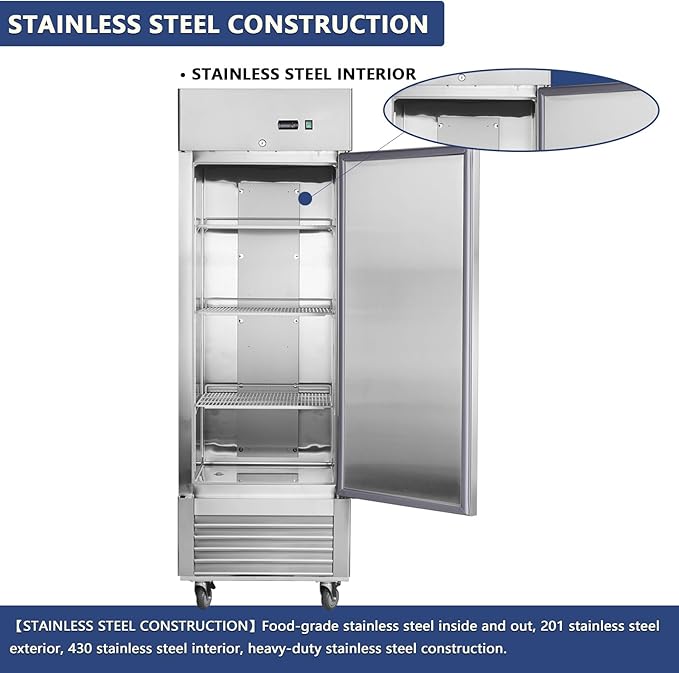27" Commercial Freezer, Upright Freezer with 1 Solid Door, -8℉ ~ -2℉, 19 Cu.Ft Reach-in Freezer, Stainless Steel Interior and Exterior Construction, ETL and DOE