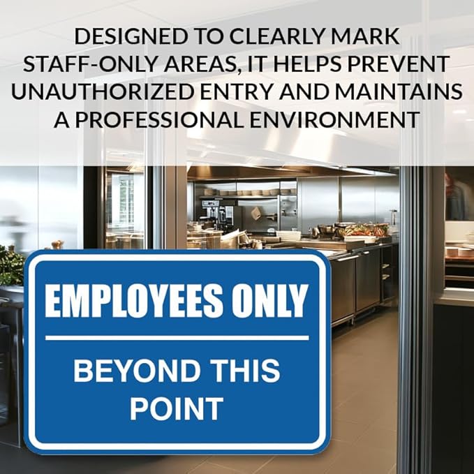All Quality Classic Framed Employees Only Beyond This Point Wall or Door Sign | Easy to Install Business Signage - Small (Brushed Silver) 10 Pack