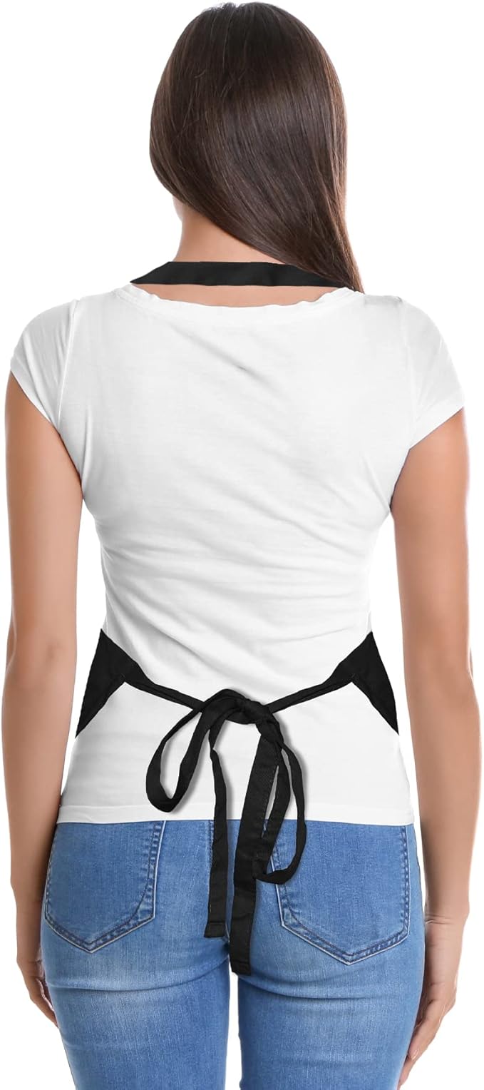 DALIX Apron Commercial Restaurant Home Bib Spun Poly Cotton Kitchen Aprons (2 Pockets) in Black