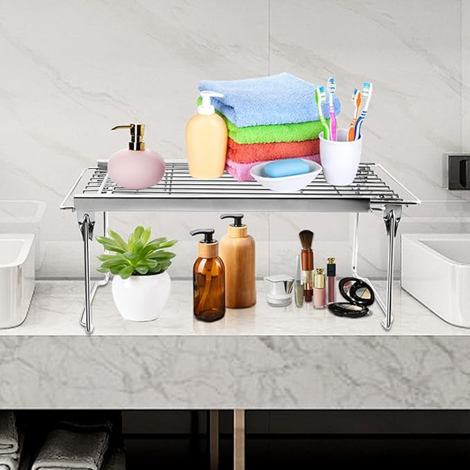 Orgneas Expandable Cabinet Shelf Organizer, Adjustable Freezer Shelf 15.8"-22" Thickened Heavy Duty Organizer and Storage Shelves for Kitchen Cabinet Pantry Refrigerator, 2 Pcs