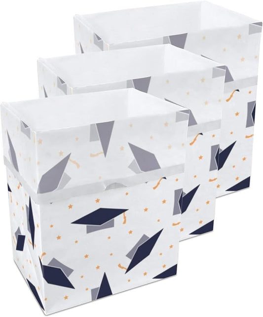 13 Gallon Disposable Pop-Up Trash Cans (3-Pack) with Fitted Bags – Foldable Garbage & Recycling Bins for Parties, Events & Kitchen (Graduation, 17" H x 13.5" W x 10" D)