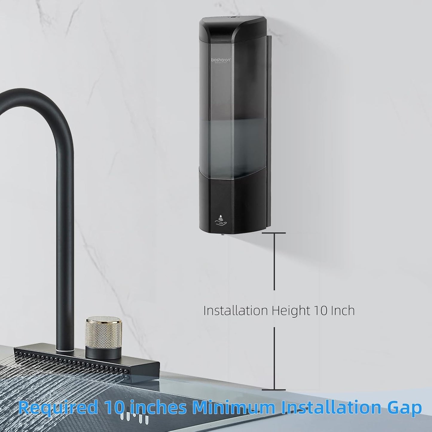 Automatic Soap Dispenser, Wall Mounted Liquid Soap Dispenser 24.6oz/700ml with Infrared Sensor, Touchless Battery Operated Hand Soap Dispenser with 3 Adjustable Soap Levels for Bathroom (Black)