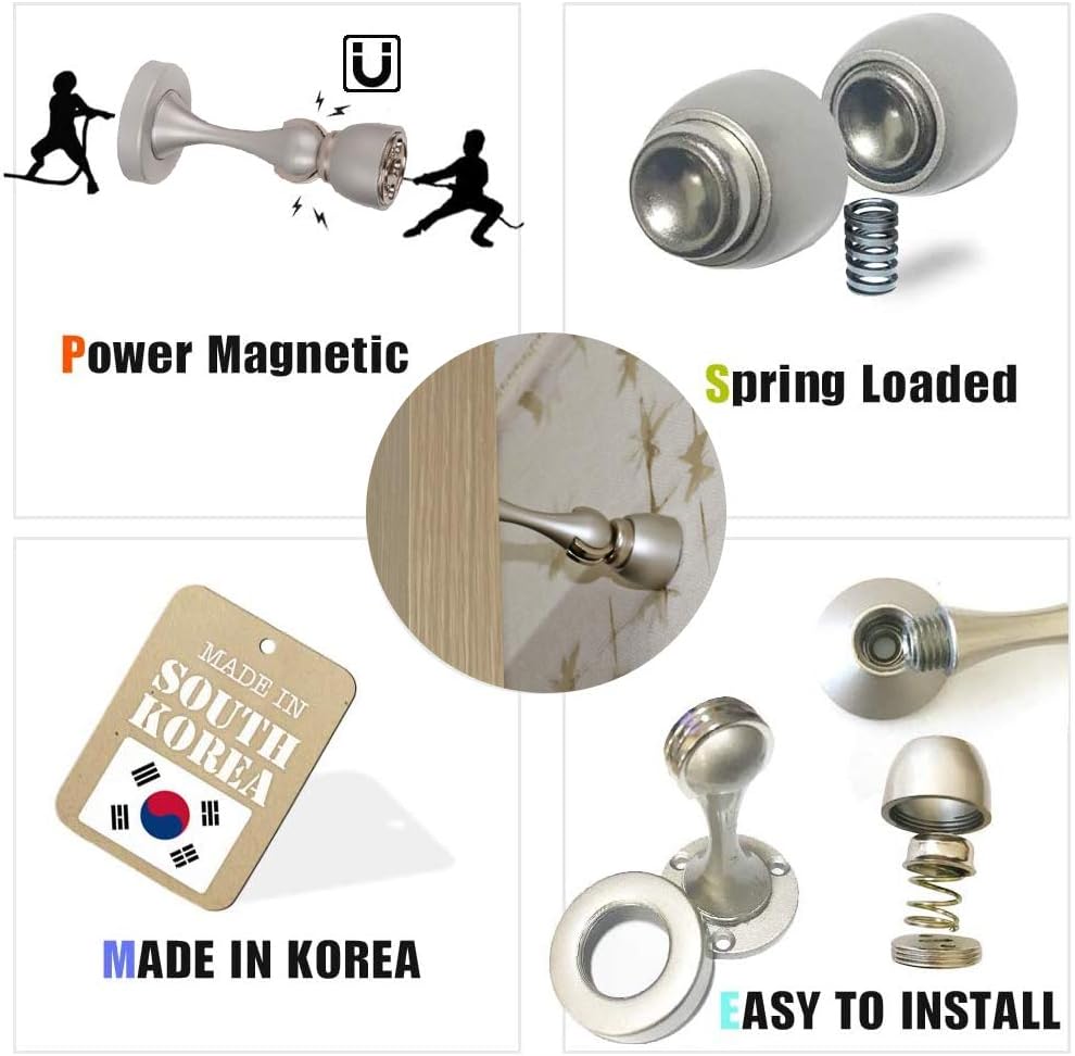 Magnetic Door Stop, Stainless Steel, Magnetic Door Catch, Door Holder, Door Stops, Wall Mounted, Floor Mounted, Door Banging Prevention (Large x 2pack, Black)