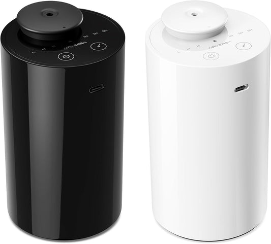 Waterless Diffuser for Essential Oil, Battery Operated Nebulizer, 0.7 Fl.Oz./ 20mL Capacity, Mini Scent Air Machine, 3 Countdown Timers & 3 Mist Levels for Home, Room, Car, Office - AN6 Black+White