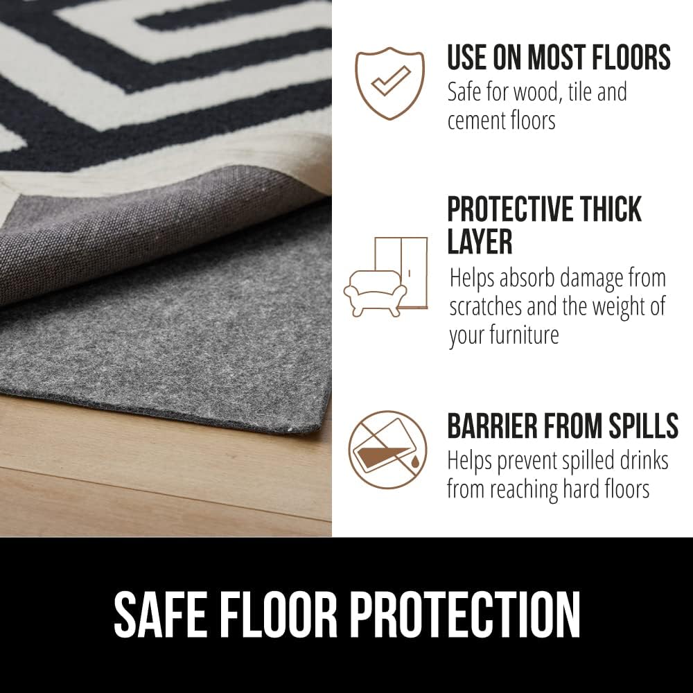 GORILLA GRIP Felt and Natural Rubber Stay in Place Slip Resistant Rug Pad, 1/8in Thick, 2x8 FT Protective Padding Under Area Rugs, Cushioned Gripper Pads, Carpet Runners, Hardwood Floors Protection