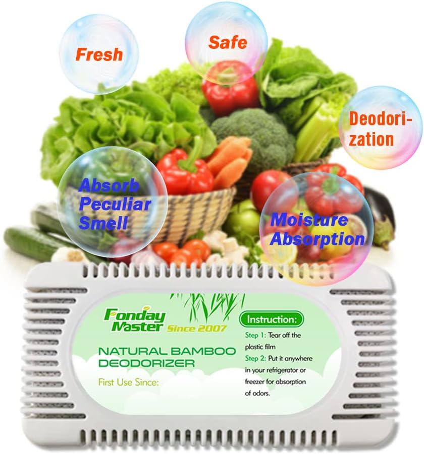 4Packs Fonday Refrigerator Deodorizer Odor Eliminator for Fridges Freezers Coolers Lunch Boxes Bamboo Charcoal More Effective Than Baking Soda
