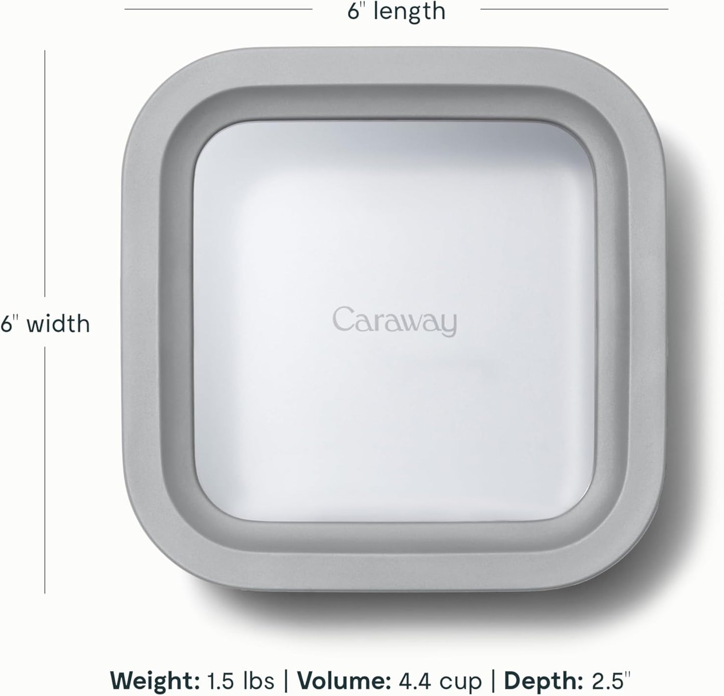 Caraway 6pc Glass Food Storage Set – 4.4 Cup Food Containers (6) - Ceramic Coated - Non Toxic, Non Stick with Lids - Microwave Safe - Gray