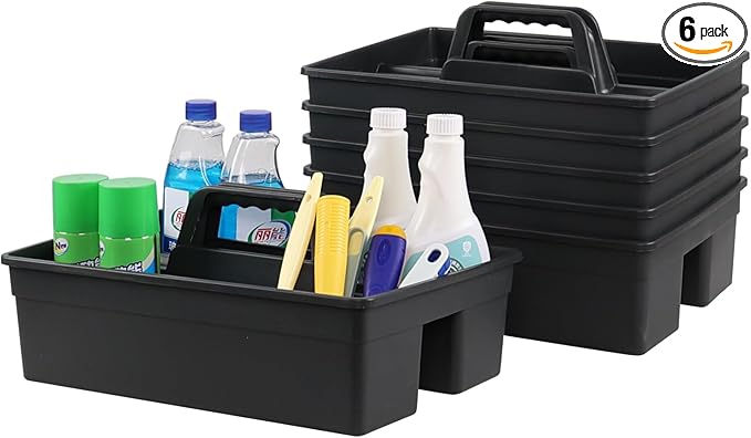 6 Pack Cleaning Organizer Caddy with Handle, Plastic Carry Caddy for Cleaning Products