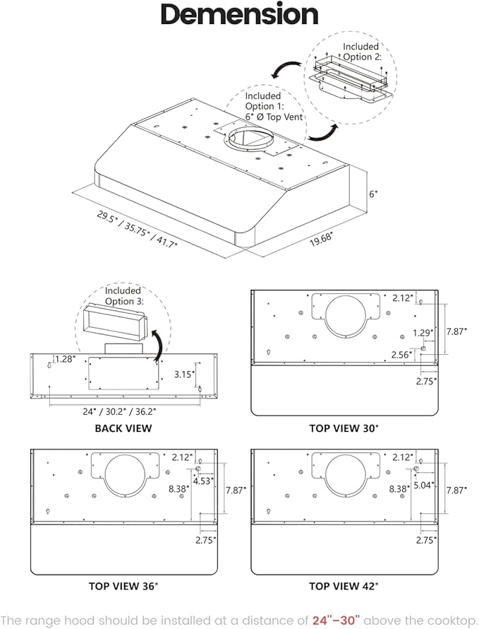 JOCO 42 Inch Under Cabinet Range Hood, 900 CFM Stainless Steel Kitchen Vent Hood, 4-Speed Knob Control C01-42K