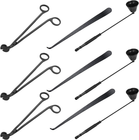 3 in 1 Candle Accessory Set(3 Set), Premium Candle Wick Trimmer, Candle Snuffer, Wick Dipper, Elegant Candle Care Kit with Gift Package for Candle Lovers (Black)