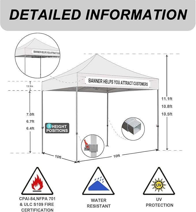 Eurmax USA Standard 10x10ft Patio Pop Up Canopy Tent for Outdoor Events Commercial Instant Canopies with Heavy Duty Roller Bag,Bonus 4 Canopy Sand Bags (Black&White)