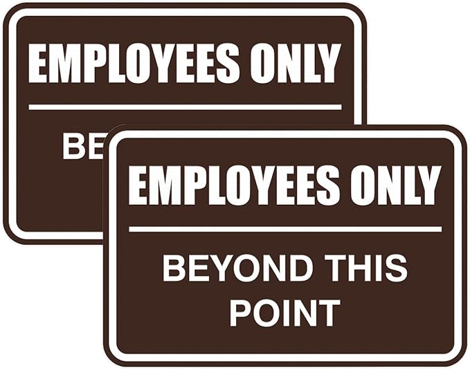 All Quality Classic Framed Employees Only Beyond This Point Wall or Door Sign | Easy to Install Business Signage - Large (Dark Brown) 2 Pack