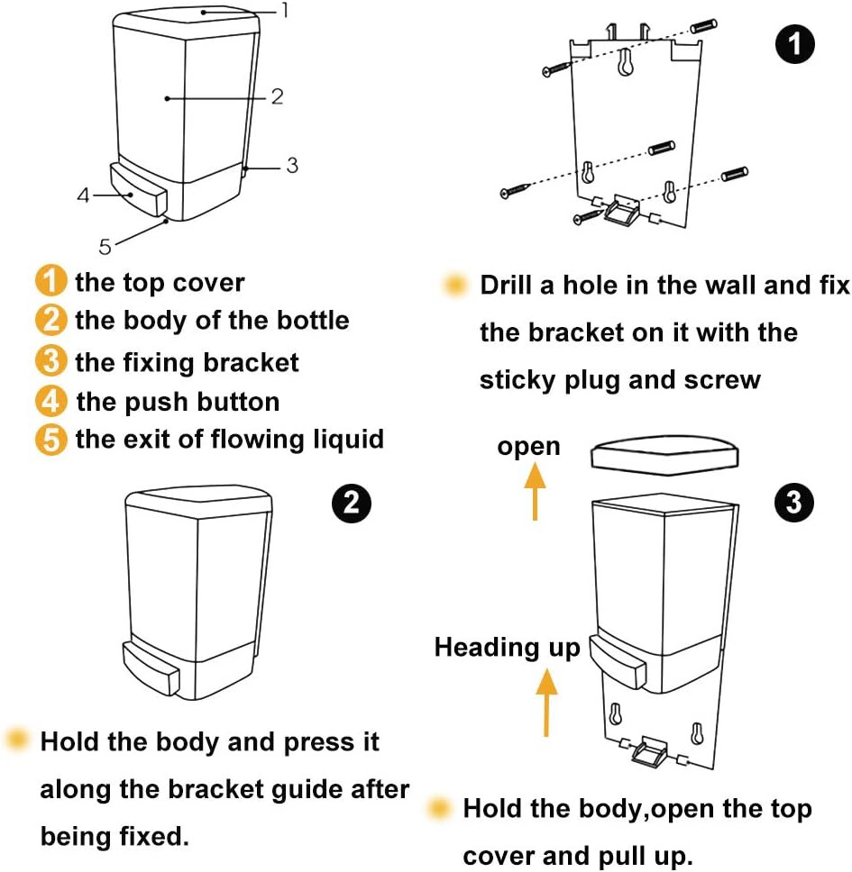 Evhome Manual Soap Dispenser Kitchen Bathroom Wall Mounted Commercial Soap Dispenser for Liquid Containers Shampoo Gel Chamber Plastic - (33.8 oz) 1000ml
