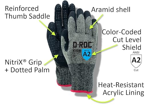 MAGID D-ROC ANSI A2 Heat-Resistant Work Gloves with Sandy Nitrile Coating, 72 Pairs, Size 7/Small, GPD249
