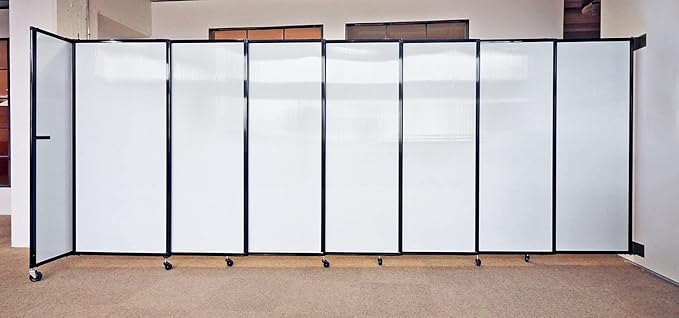 Wall-Mounted Sliding StraightWall Room Divider | Adjustable Widths | Locking Wheels | Room Separator | Up to 7'2" Wide x 4' Tall Ocean Fabric Panels