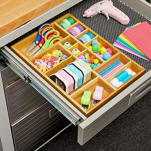 Juvale Drawer Organizer Tray - 8-Slot Drawer Divider for Utensils - Versatile Silverware Holder - Desk Tray for Office Supplies - 14 x 10 x 2 in, Brown, Bamboo (Pack of 2) - size: 14" x 10" x 2" inches (Pack of 2)