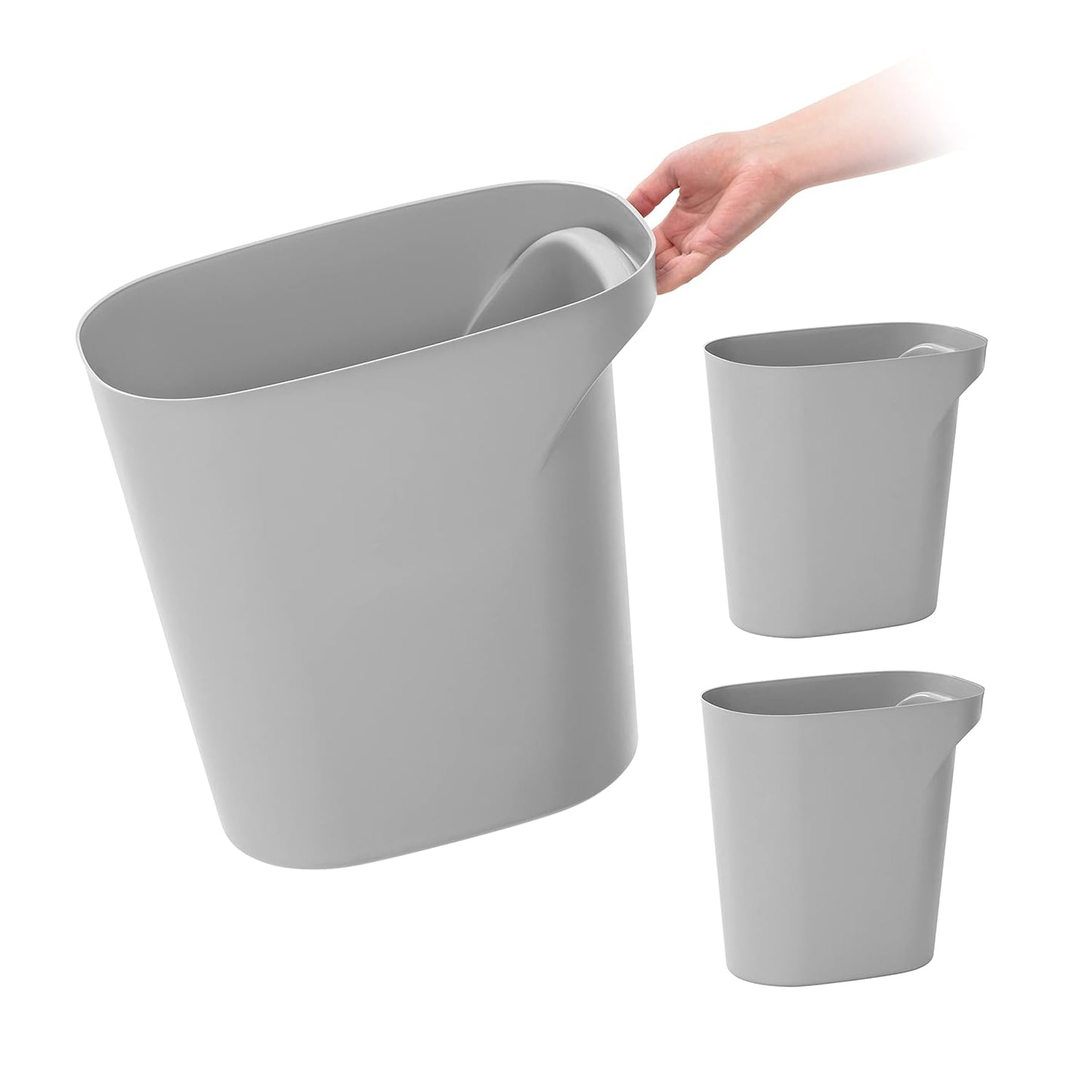 IRIS USA Small Trash Can Wastebasket with Handle, 6 Gallon / 24 Quart, 3-Pack, for Bathroom, Office, Bedroom, Under Sink, Kitchen, Garbage - Gray