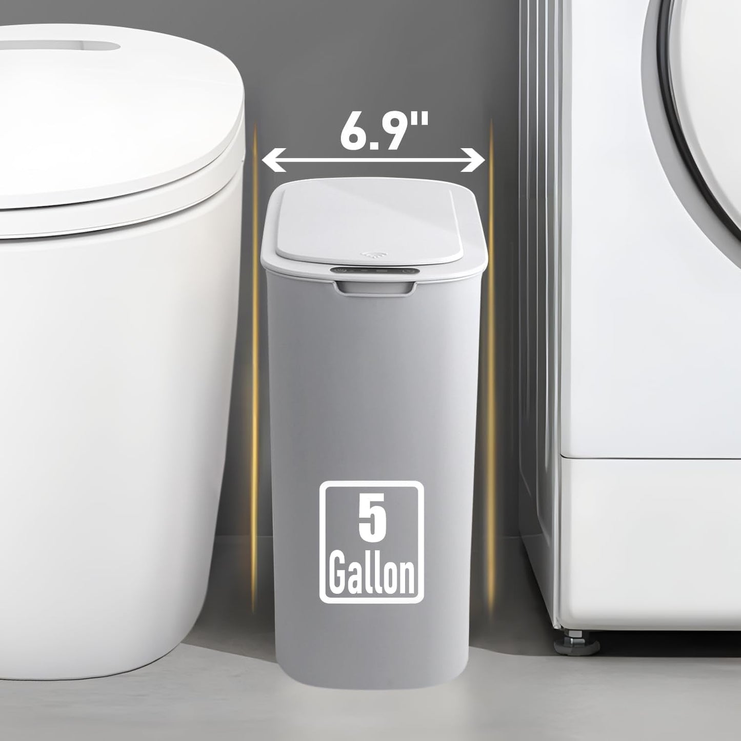 5 Gallon Motion Senor Bathroom Trash Can with Lid, Automatic Garbage Can Touchless, Smart Plastic Waste Basket for Narrow Spaces, Bathroom, Office, Bedroom, Living Room (Gray)