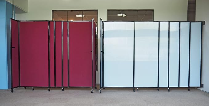 Wall-Mounted Sliding StraightWall Room Divider | Adjustable Widths | Locking Wheels | Room Separator | Up to 7'2" Wide x 6'10" Tall Red Fabric Panels