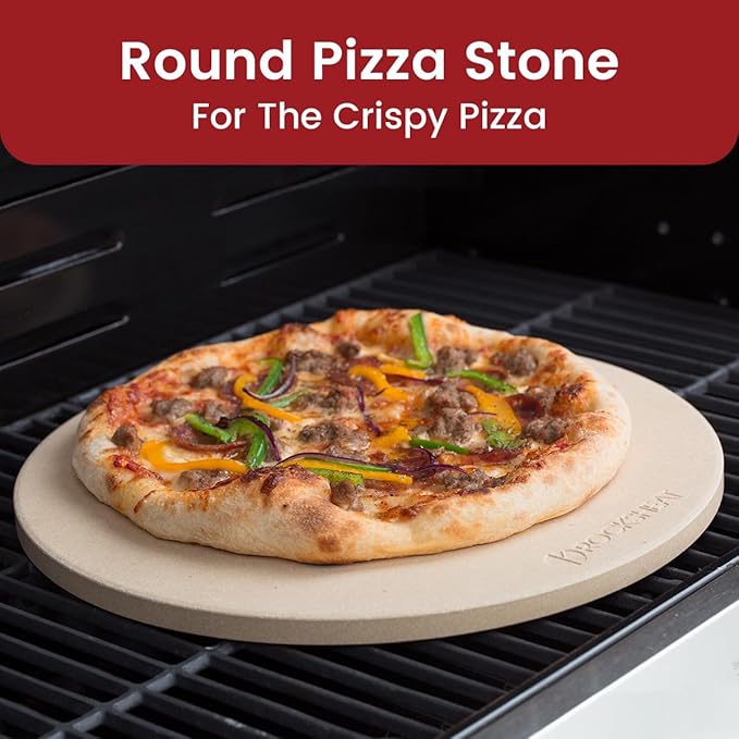 K ROCKSHEAT 15 Inch Round Pizza Stone for Oven Grill BBQ, Cordierite Large Pizza Grilling Stone, Durable Bread Baking Stone 15"