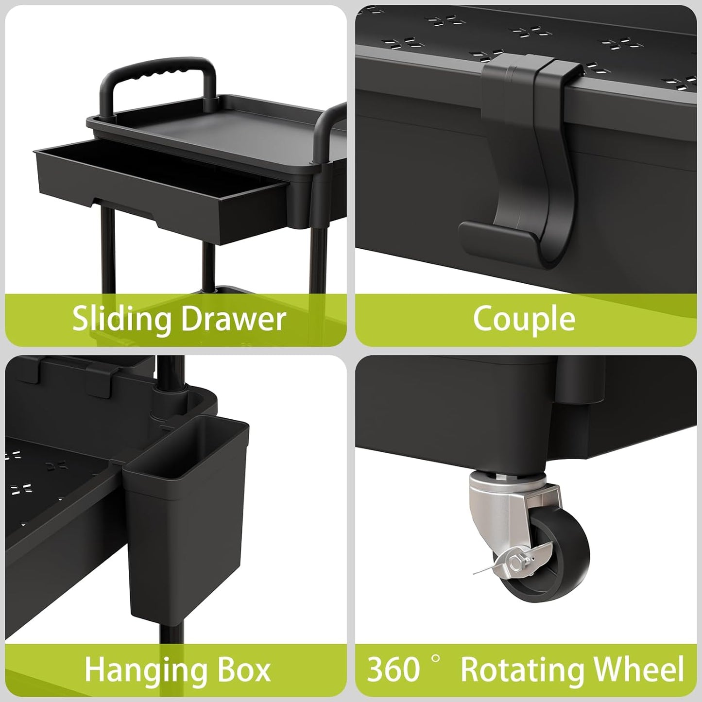 3 Tier Rolling Cart Organizer,Laundry Room Bathroom Organizers and Storage Office Shelves Mobile Shelving Unit Kitchen Trolley Cart with Wheels for Art,Craft,Diaper,Bedside,Snack(Black)