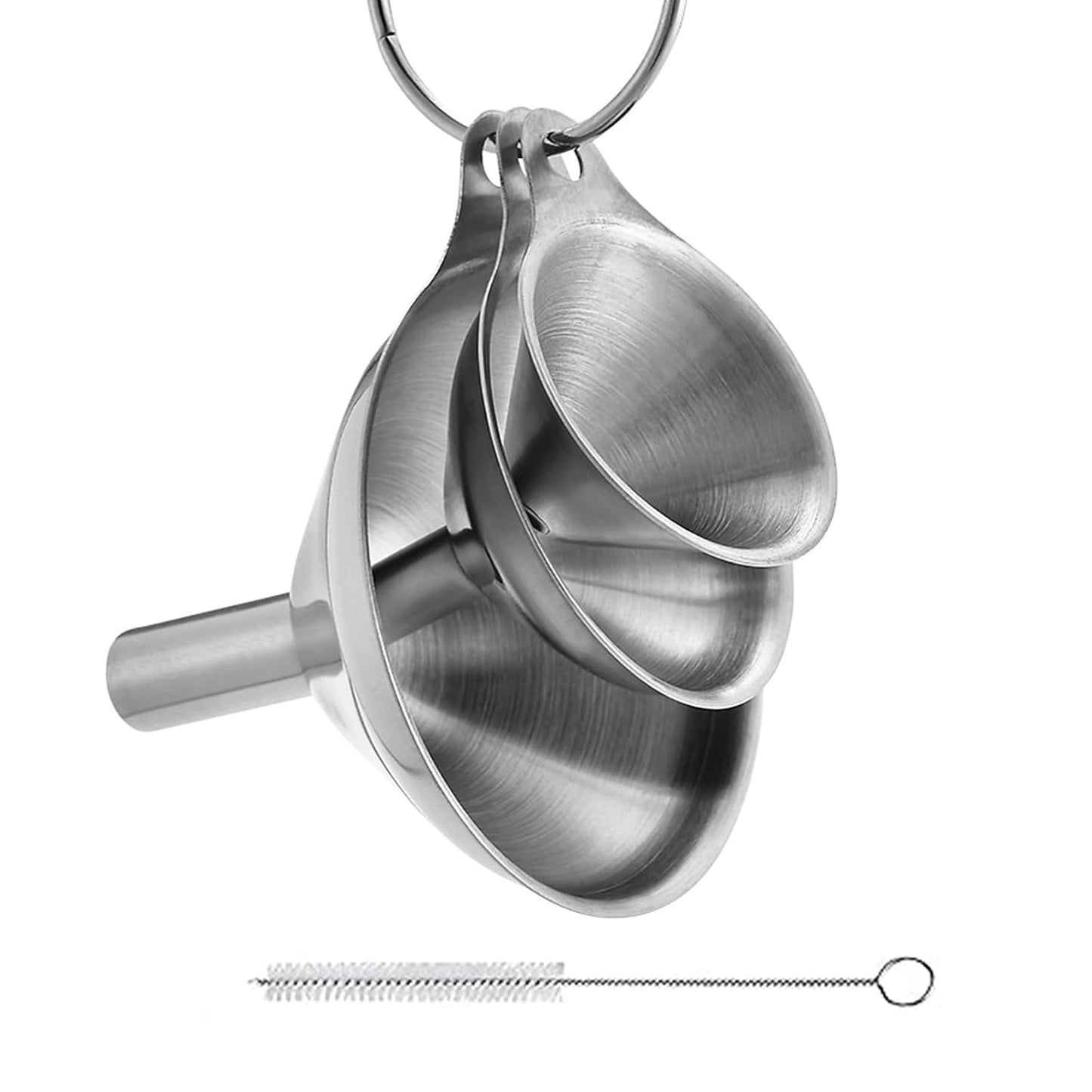 3 Pcs Stainless Steel Kitchen Funnel Made of Food-Grade Stainless Steel That withstands high and Low temperatures Perfect for Storing Liquids and Kitchen Spices or Powders Send a Cleaning Brush