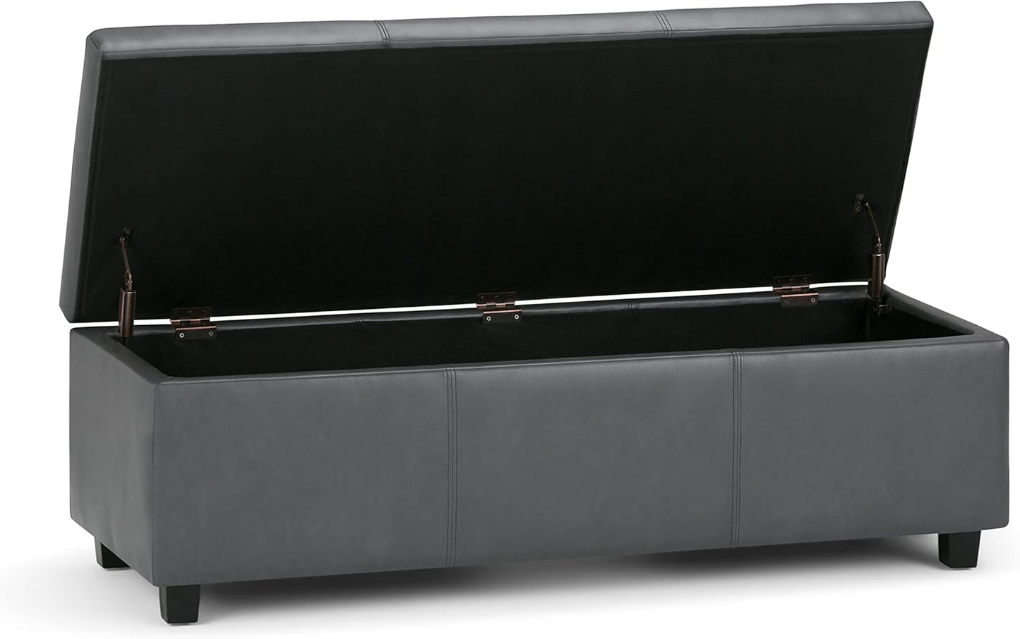 SIMPLIHOME Avalon 48 inch Wide Contemporary Rectangle Storage Ottoman Bench in Stone Grey Vegan Faux Leather, Assembled, For the Living Room, Entryway and Family Room