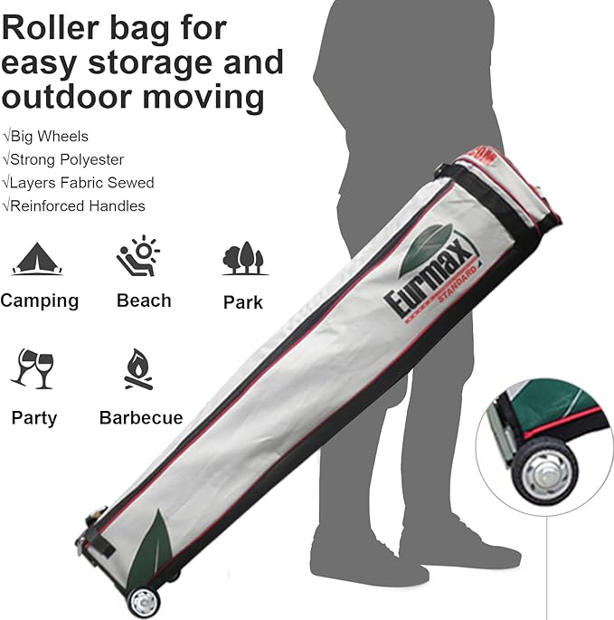 Eurmax USA Standard 10x10ft Patio Pop Up Canopy Tent for Outdoor Events Commercial Instant Canopies with Heavy Duty Roller Bag,Bonus 4 Canopy Sand Bags (Grey)