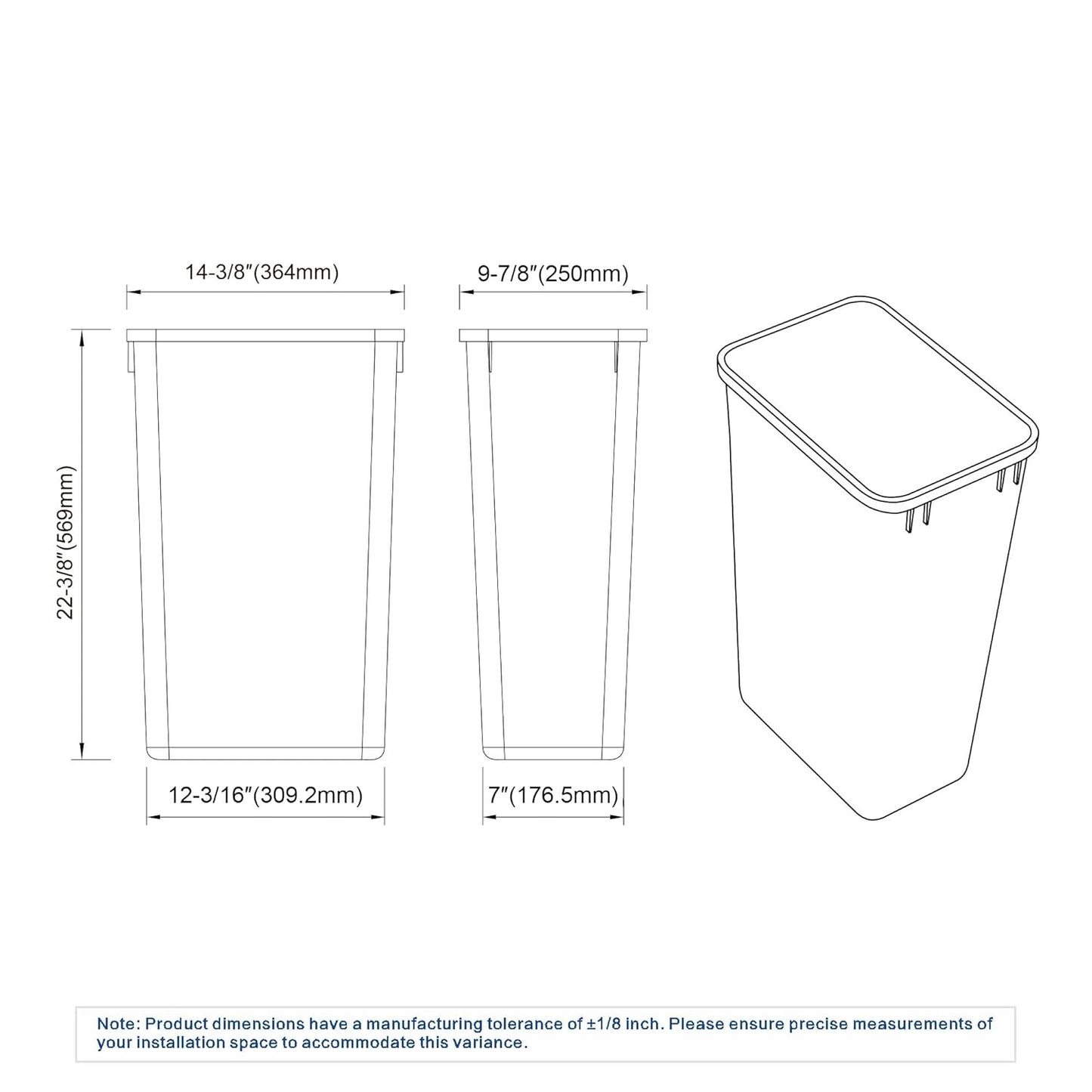 Dowell 50L Wastebasket Trash Container, 52.8Qt/13.2Gal, Plastic, Stackable, for Kitchen/Bathroom/Office, Fits Under Sink/Desk (Grey 4000 50 04)