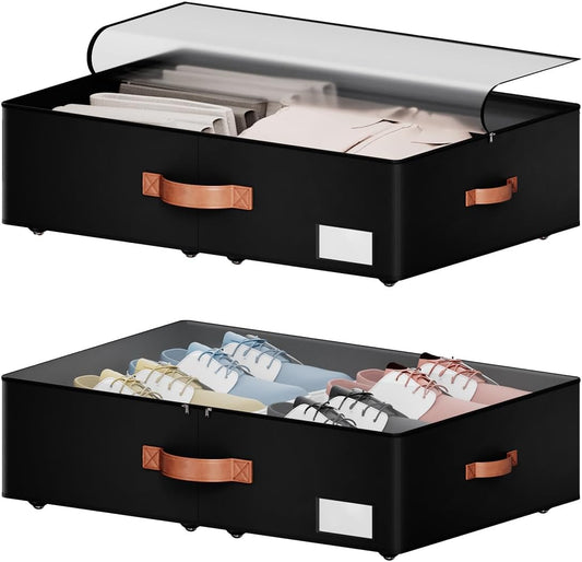 Underbed Storage With Wheels,Large Capacity 7.5 inches Height Storage Bins,Rolling Underbed Shoe Storage Containers,dorm Storage Drawers for clothes & blankets