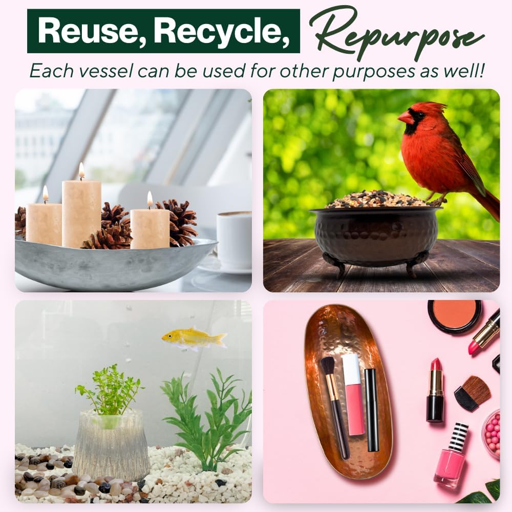 LILY LADUE Candle Refill Kit - 2Lb/32Oz Pearled Candles Sand and Wicks (48) and Hammered Copper Holder, Reusable Unique Sand Candles with Wicks for Candle Making, Bulk Unscented Pearl Wax Beads