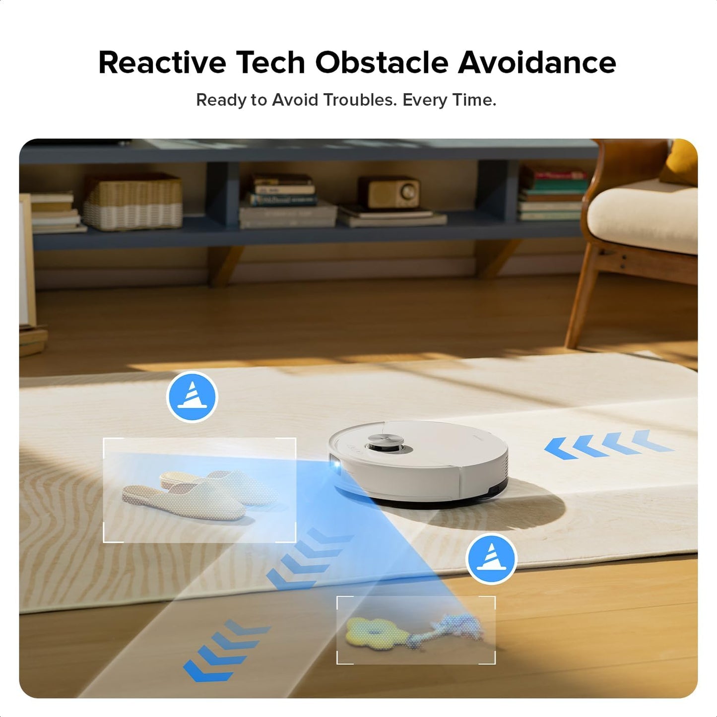 roborock Q10 S5 Robot Vacuum and Mop Cleaner, 10000Pa HyperForce Suction, Dual Anti-Tangle System, Auto-Lifting Mop, ReactiveTech Obstacle Avoidance, App Control, for Pet Hair and Carpet, White