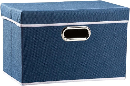 PRANDOM Collapsible Storage Bin with Lid [1-Pack] Fabric Foldable Storage Box Organizer Container Basket Cube with Cover for Home Bedroom Closet Office Nursery Royal Blue(14.9x9.8x9.8)