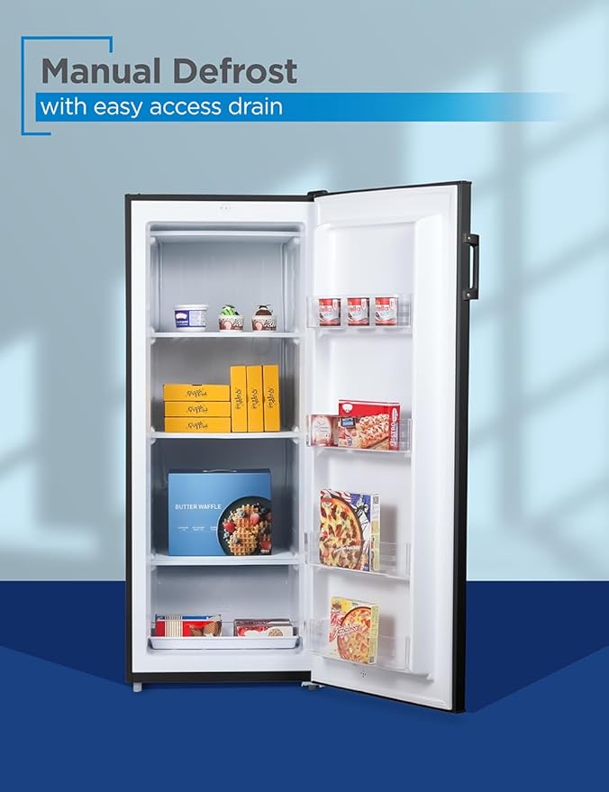 BLACK+DECKER 10 Cu. Ft. Upright Freezer, Stand Up Freezer with Mechanical Temperature Control, Freezer Upright with 3 Shelves and 4 Door Bins, Manual Defrost, R600a Refrigerant, BUF1000LB, Black