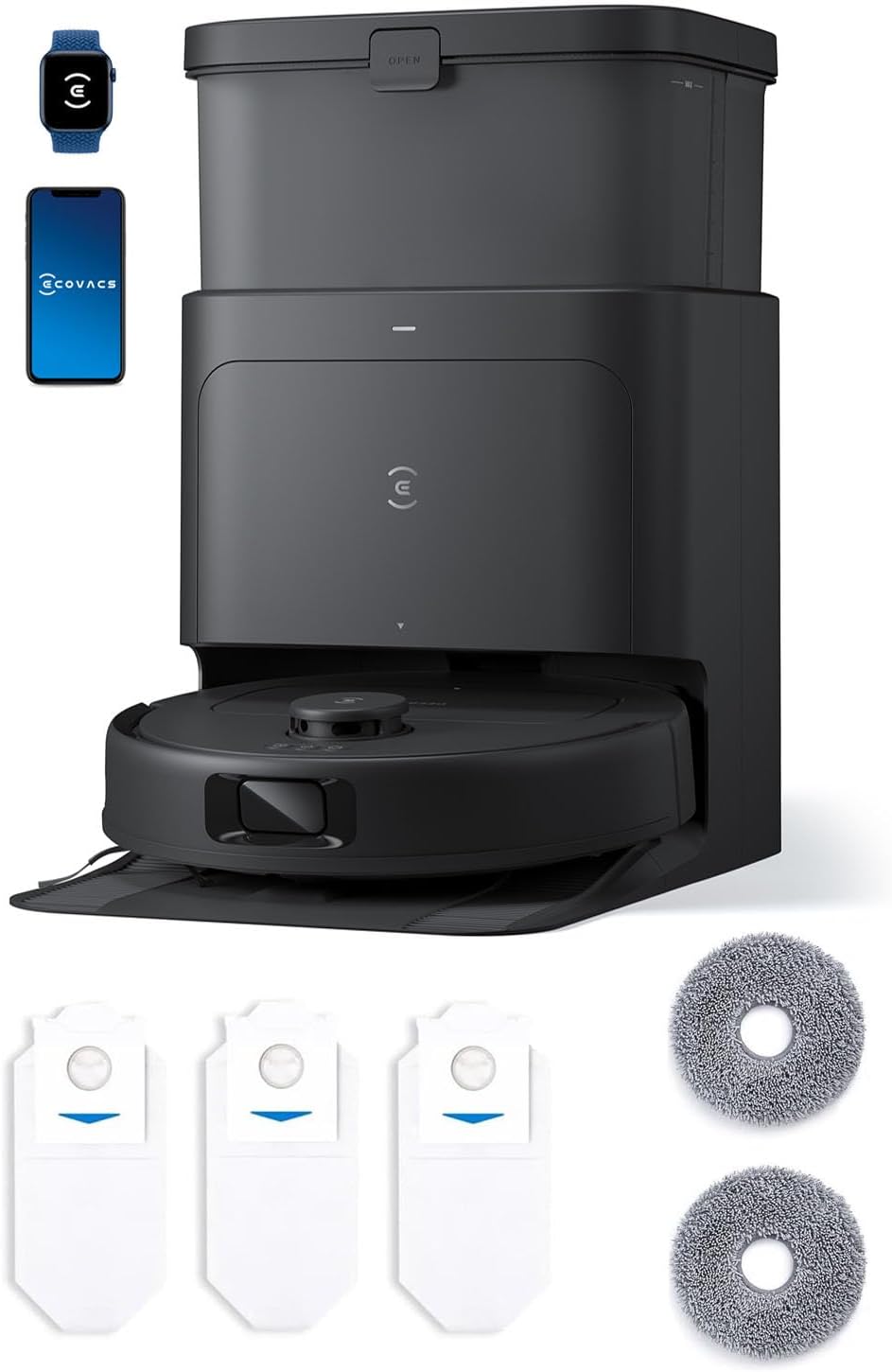 ECOVACS DEEBOT N30 Omni Care Robot Vacuum and Mop, 10000Pa Suction, TruEdge Adaptive Edge Mopping, ZeroTangle 2.0 Technology, Hot Air-Drying, Self-Emptying, Auto-Lift Mopping, Obstacle Avoidance