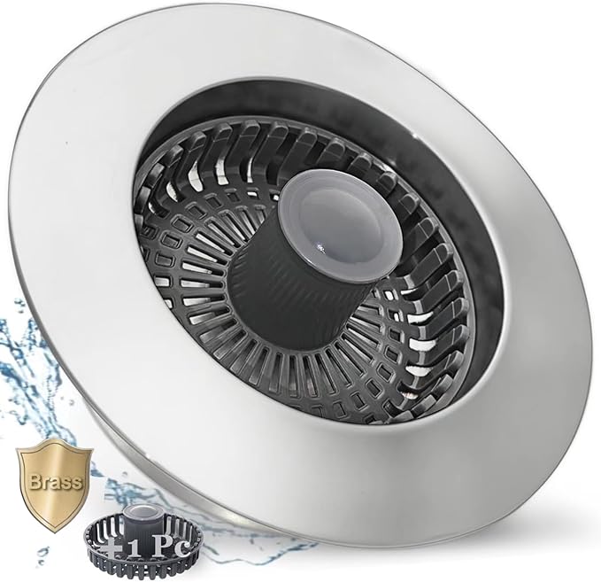 3 in 1 Kitchen Sink Stopper, Pop Up Kitchen Sink Drain Strainer, with an Extra Basket Strainer, Kitchen Sink Drain Stopper for US Standard 3-1/2 Inch, Brass Material Electroplate Silver
