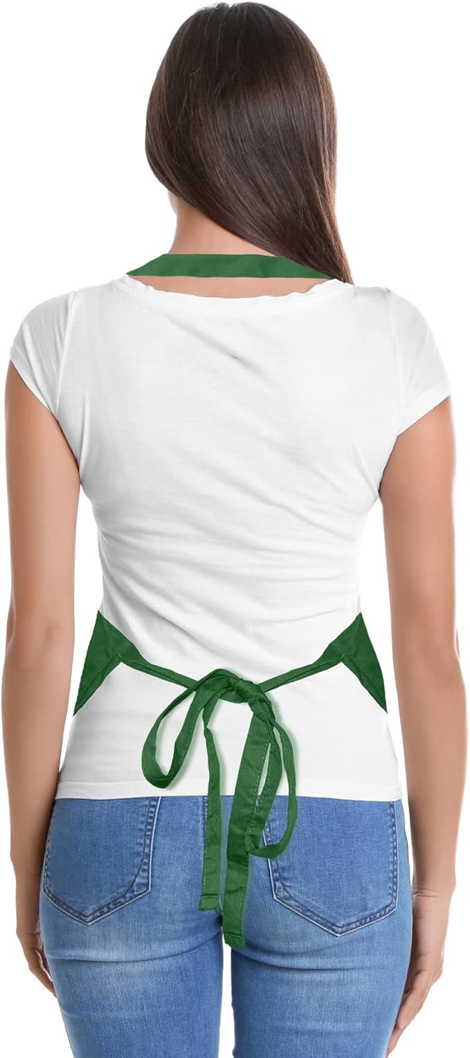 Apron Commercial Restaurant Home Bib Spun Poly Cotton Kitchen Aprons (2 Pockets) in Dark Green
