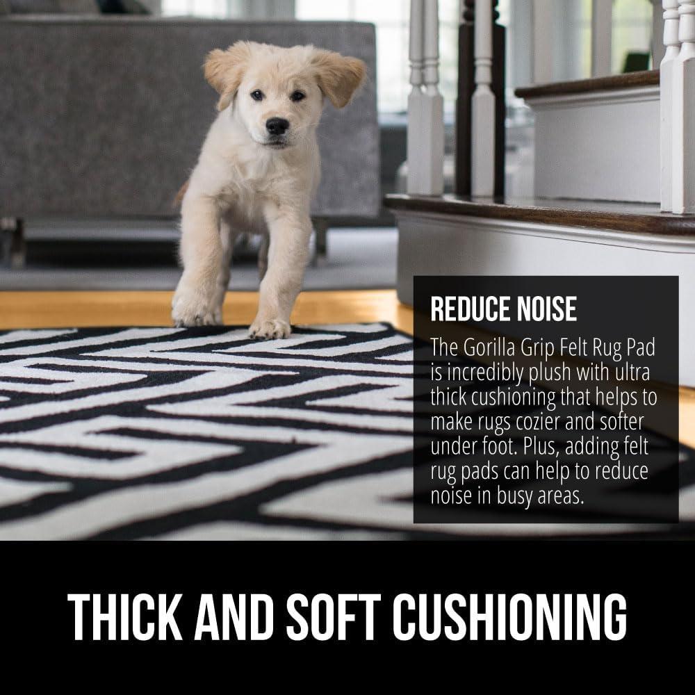 GORILLA GRIP Felt and Natural Rubber Stay in Place Slip Resistant Rug Pad, 1/8in Thick, 9x12 FT Protective Padding Under Area Rugs, Cushioned Gripper Pads, Carpet Runners, Hardwood Floors Protection
