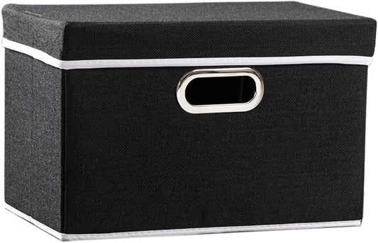 PRANDOM Foldable Storage Box with Lid [1-Pack] Fabric Collapsible Storage Bin Organizer Container Basket Cube with Cover for Home Bedroom Closet Office Nursery Black (14.9x9.8x9.8)