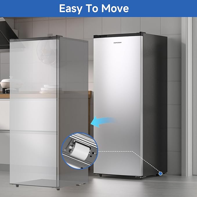 BANGSON Upright Freezer, 7.0 Cu.ft Stand Up Freezer, Convertible Upright Freezer/Refrigerator, Single Door for Kitchen,Garage, Office, Apartment, Silver