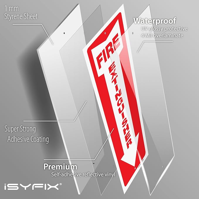 iSYFIX Fire Extinguisher Reflective Signs – 5 Pack 4x12 Inch – 40 mil Thick Polystyrene Plastic, Laminated for Ultimate UV, Weather, Scratch, Water & Fade Resistance, Indoor & Outdoor