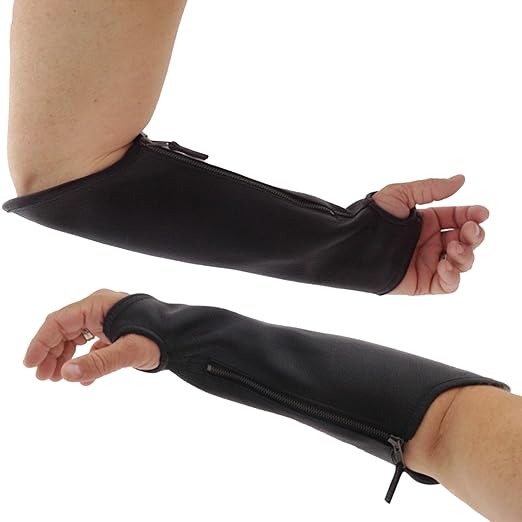 Arm Chaps Extended Elbow Leather Arm Guard - Arm Sleeve Protectors for Thin Skin and Bruising, Scratches & Cuts - Protective Arm Sleeve for Any Age- Left & Right Form-Fitting - Black(1Pair/XX-Small).